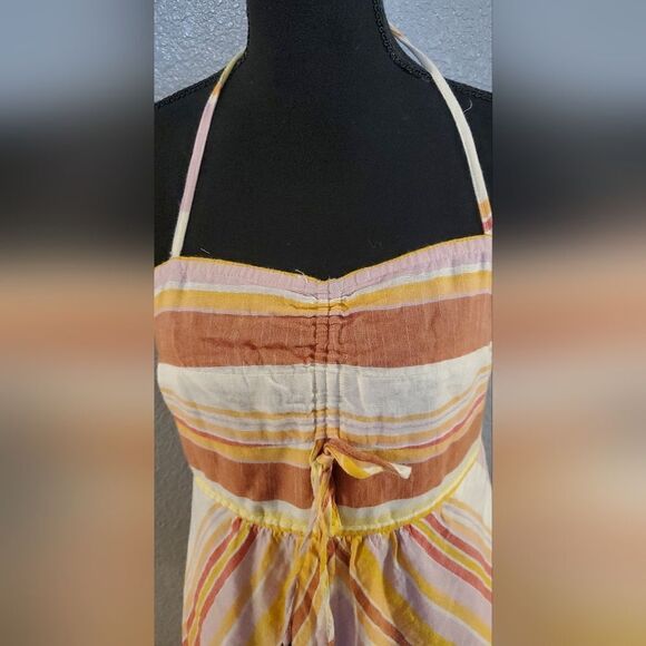 Anthropologie Savannah Halter Dress | Striped Ruched Orange Boho Style, Size 4 - Picture 6 of 16